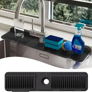 24 Inch Silicone Faucet Mat for Kitchen Sink, Non-Slip Sink Protector, Self-Draining Splash Guard, Easy to Clean Kitchen Accessories, Perfect for Countertop Organization & Home Storage