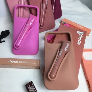 Trenđy Rhode Lip Case Set for iPhone, Silicone Phone Case with Lipstick, Matte Soft Cover, Aesthetic Phone Case Gift