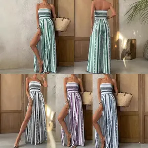 Women's Sleeveless Printed Strapless Slit Overalls - Summer New Fashion Bohemian Beach Vacation Lady Clothes
