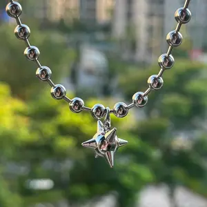 Gunge Aesthetic 6mm Beads Ball Chain Flail Charms Choker Necklace for Men Women Y2K Morning Star Short Necklace Punk Jewelry