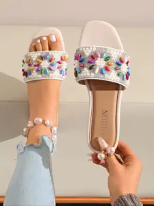 Women's Flat Casual Sandals, Daily Wear, Lightweight Comfortable Shoes, Professional Design, Plain Pattern, PU Upper Material