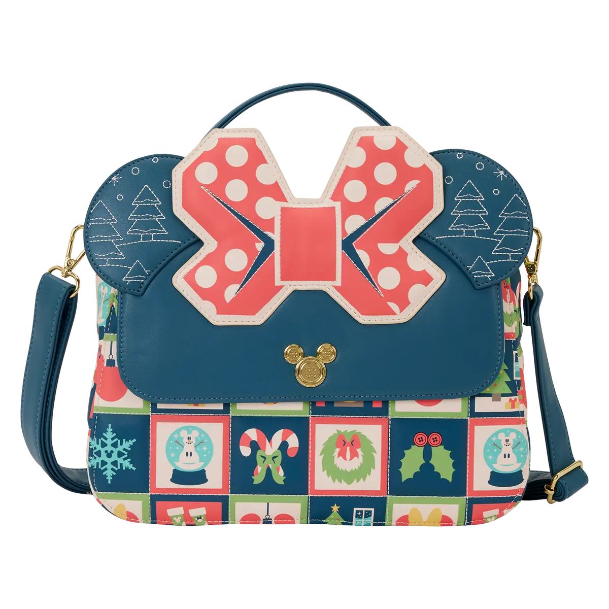 Loungefly Disney Minnie Mouse Women's Holiday Crossbody Bag, Quilted Faux Leather Handbag with Applique Ears & Bow, Handbag Crossbody Bag, Casual Trendy Purse