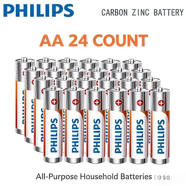 Philips AA Carbon Zinc Batteries 24 Count All-Purpose Household Batteries for Flashlights Remotes Toys Radios and Everyday Electronics