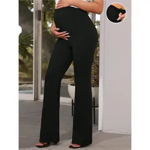 Solid Color Maternity Flare Pants With Adjustable Waist Can be used with a raincoat