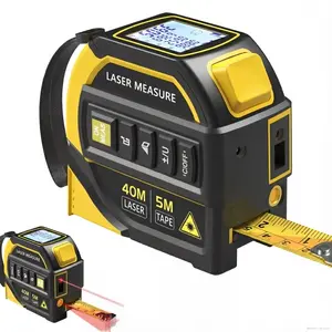 4 in 1 Laser Tape Measure with Level and Crosshairs, 16FT AutoLock Measuring Tape and 130FT Laser Measurement Tool with Large LCD Display, Area, Volume, Pythagorean, Cosine