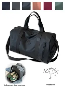 Waterproof Weekend Travel Duffel Bag with Shoe Compartment, Unisex Large Capacity Luggage for Short Trips and Fitness, Casual Leather Film Design