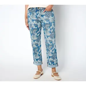 LOGO by Lori Goldstein Petite Printed Denim Boyfriend Jeans