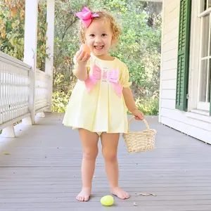 Bunny & Flowers Yellow Isabella Skirt Bubble - Sweet Embroidered Easter Outfit with Bow