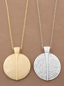 1pc Gold & Silver Bohemian Huge Medallion Tribal Style Pendant Necklace, Fashionable Jewelry Long Chain Necklace for Daily Wear