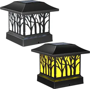 Viewsun 2 Pack Solar Post Cap Lights, Outdoor Fence Solar Powered Cap with 4 Lighting Modes Waterproof Light Decorative for Deck Patio or Garden Decor, Fits 4x4 Wood Vinyl Posts (Tree-Pattern Design)