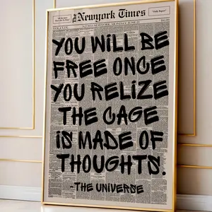 [Unframe] [Free ship] Retro You Will Be Free Inspiration Quote Wall Art, Newspaper Poster, Aesthetic Typography Print, Motivation Wall Decor, Wall Hanging