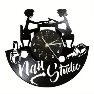 Vinyl wall clock, retro style, nail art theme, suitable for home decoration, office decoration, hotel decoration, nail beauty salon decoration, birthday gift, festival gift, graduation gift, tabletop decoration, art collection