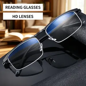 Unisex Multifocal Anti Blue Light Reading Glasses Metal Half Frame Lightweight Presbyopia Eyewear 100 400 Diopters 3 Color Options Includes Protective Case for Sports and Daily Wear