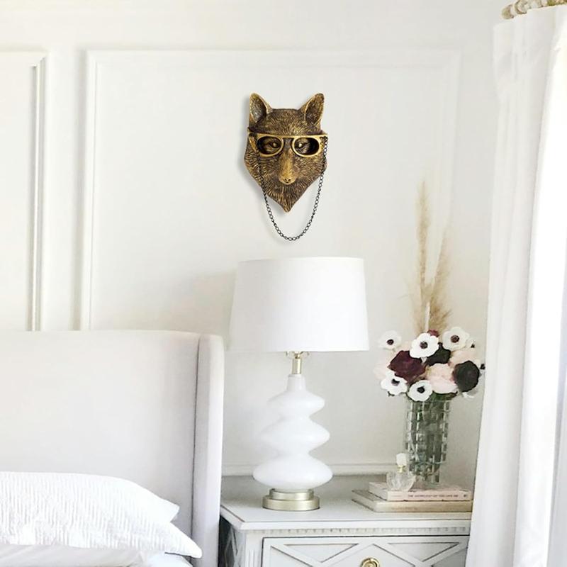 Animal Heads Wall Decor, Faux Deer Head Mount, Animal Sculptures Wall Decor, Resin Animal Head Wall Hanging Decoration for Living Room Bedroom Kitchen Gift,Fox Ornaments Hangable