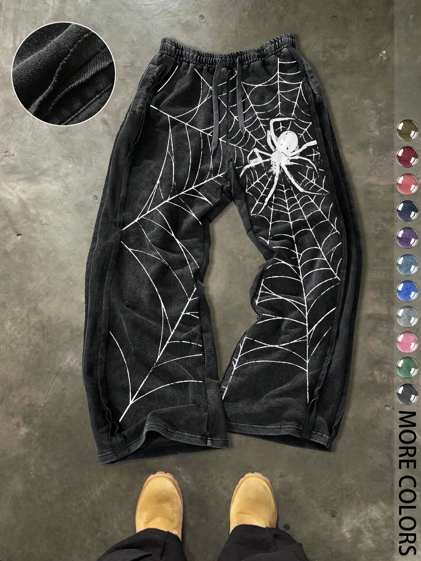 Men's Casual Loose Cotton Sport Pants, Spider Web Print Graphic, Drawstring Waist, Ankle Length, Street Style, All Seasons