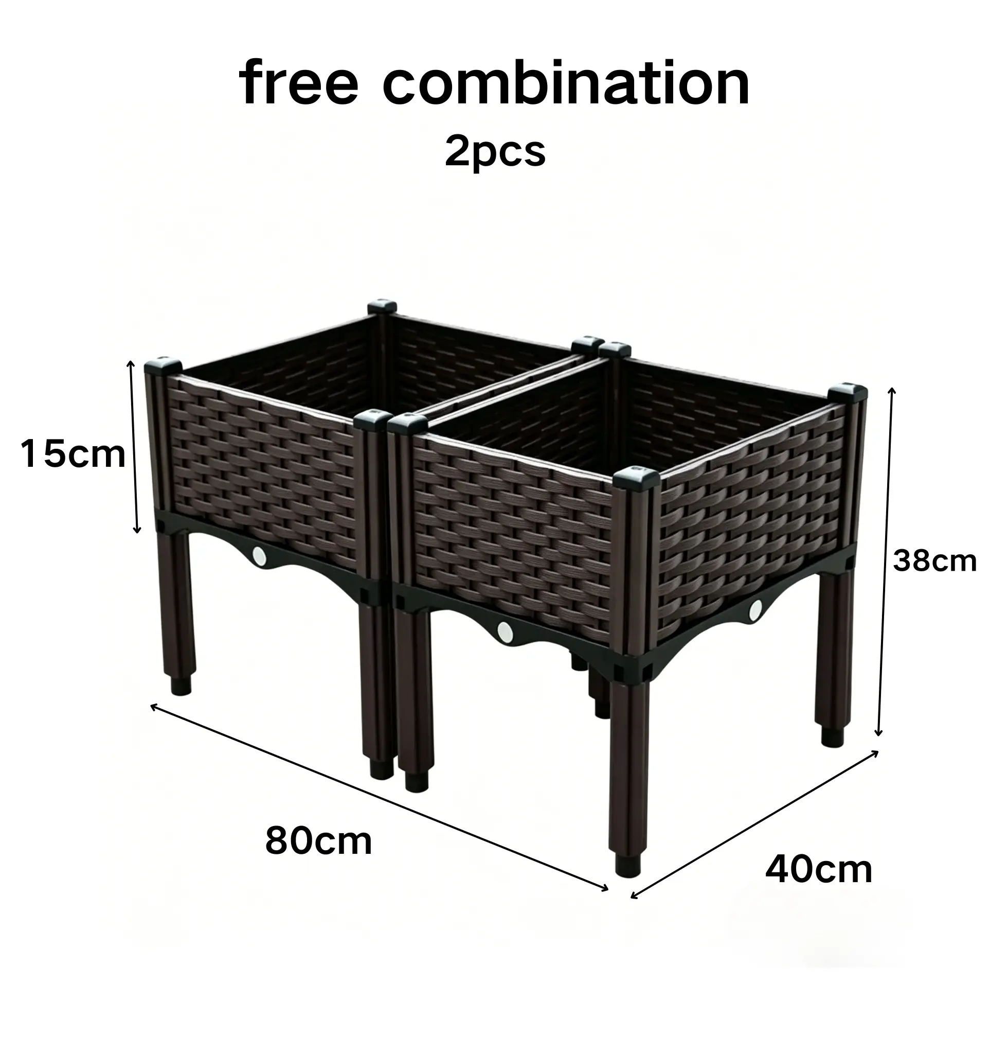 2 Pack Elevated Raised Garden Bed, Modular Combined Planter Box with Legs, Outdoor Planter for Herbs Vegetables Patio Balcony