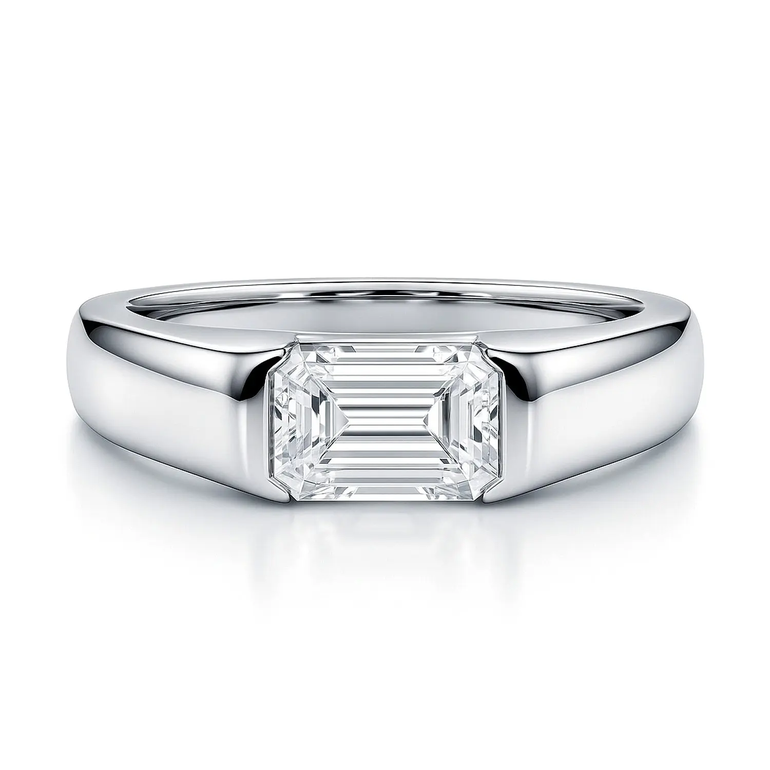 BERRICLE Sterling Silver East-West Solitaire Wedding Engagement Promise Rings for Her, 1 Carat Half Bezel Set Cubic Zirconia CZ Ring