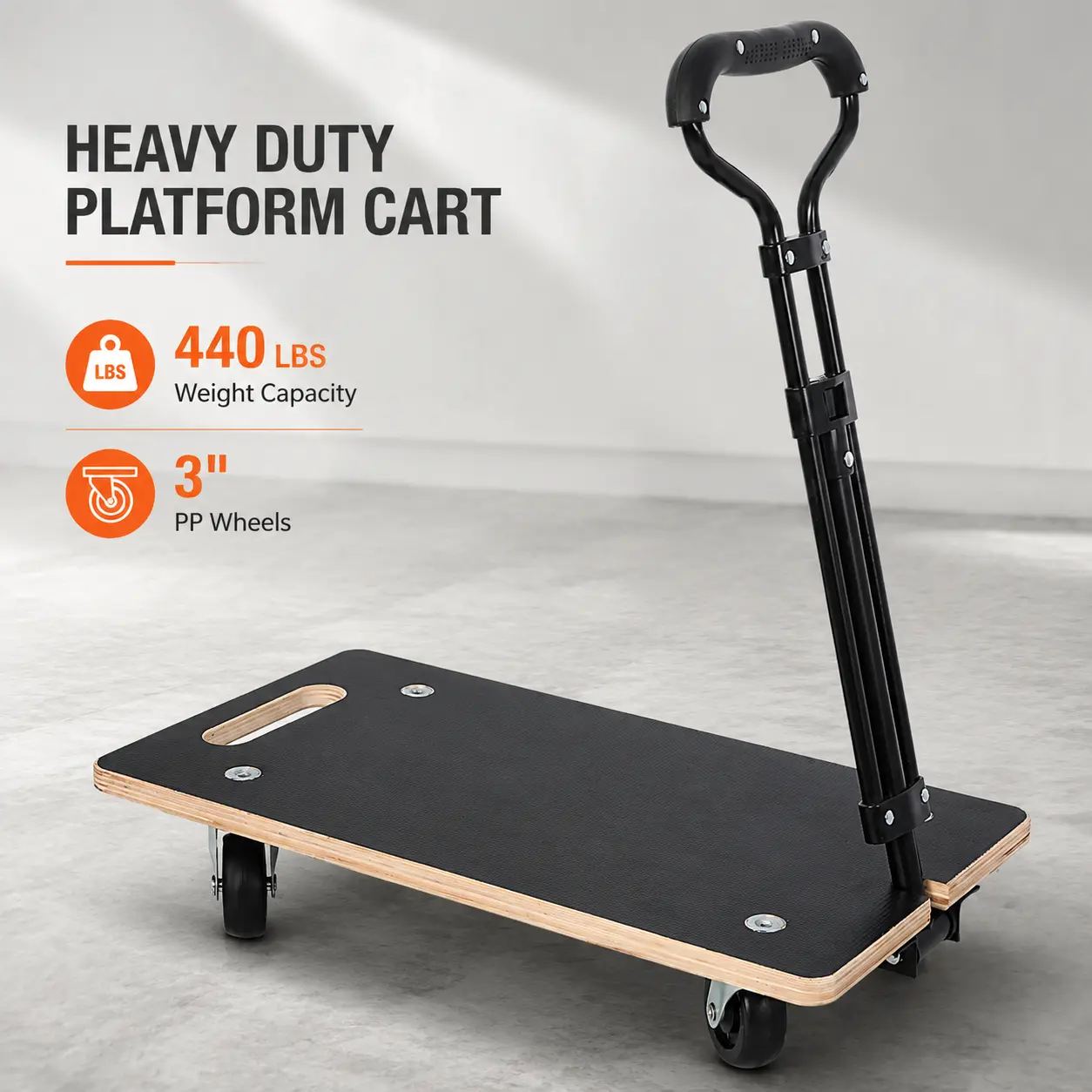 littleox Heavy Duty Wooden Rectangle Moving Dolly with Ergonomic Handle, 440 LBS Load Capacity 3 Inch PP Casters, Multi Purpose Furniture Plant Transport Cart for Heavy Goods Moving