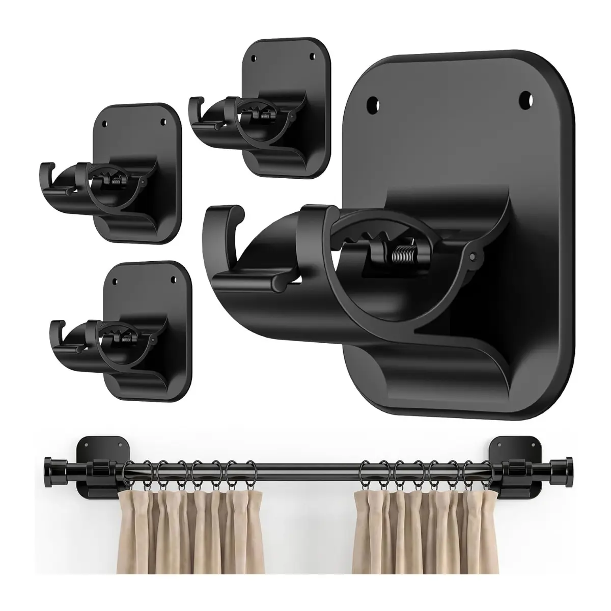 No Drill Curtain Rod Brackets 4 Pack – Self Adhesive Wall Hook Holders