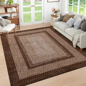 Garvee - Washable Braided Rug 8 x 10 Inches, Non-Slip Bohemian Rug for Living Room, Bedroom or Dining Room, Modern Geometric Rustic Rug with Bohemian Border (Brown)