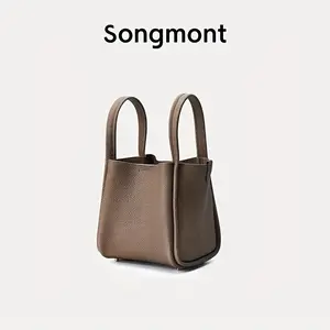 Songmont Women's White Top Grain Leather Tote Bag with Lock Closure - Large Capacity Spacious Designer Handbag, Adjustable Crossbody/Handheld Strap