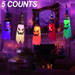 5 Halloween LED Decorations with Witch Hat Design, Colorful Hanging Lights for Indoor and Outdoor Use, Perfect for Parties and Garden Decor