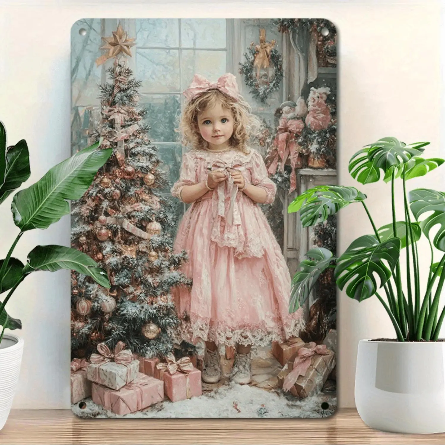 Vintage Christmas Tin Sign Elegant Aluminum Wall Art for Home Bar and Room Decor Easy Installation 8x12 Inches Durable Retro Style