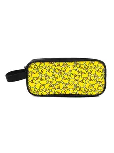 Little yellow duck pattern printed double-layer pencil case with hand carry