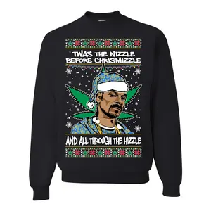 Snoop 'Twas The Nizzle Pot Leaf Weed Funny Ugly Christmas Sweater Unisex Crewneck Graphic Sweatshirt