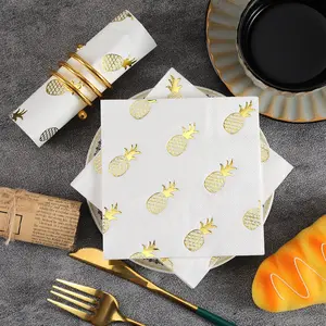 20pcs Pineapple Pattern Square Napkins, Decorative Disposable Paper Towels for Parties, Weddings, Restaurants, Kitchen Use