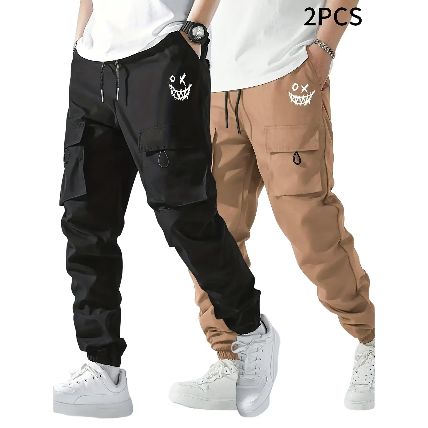 Teenage fashion workwear jogging pants, drawstring waistband, multiple pockets, comfortable casual bottoms, men's pants in children's size, suitable for daily wear in all seasons, versatile long pants Cargo Menswear