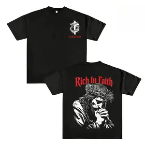 Rich In Faith - Jesus Pray T-Shirt Washed T-shirt Washed, Bible Verse Hoodie, Sweatshirts, Jesus Hoodie, Church Outfit Unisex Oversized Graphic Tee For Men and Women Aesthetic Clothes silky  graphic  tees jesus  shirts