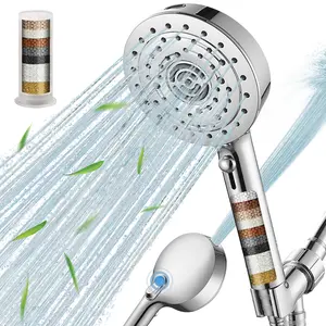 ATQ Filtered Shower Head 7 Spray Modes High Pressure with Handheld Water Softener Filters Beads 79" Long Hose Built-in Power Wash Mode Chrome Shower Heads Filters