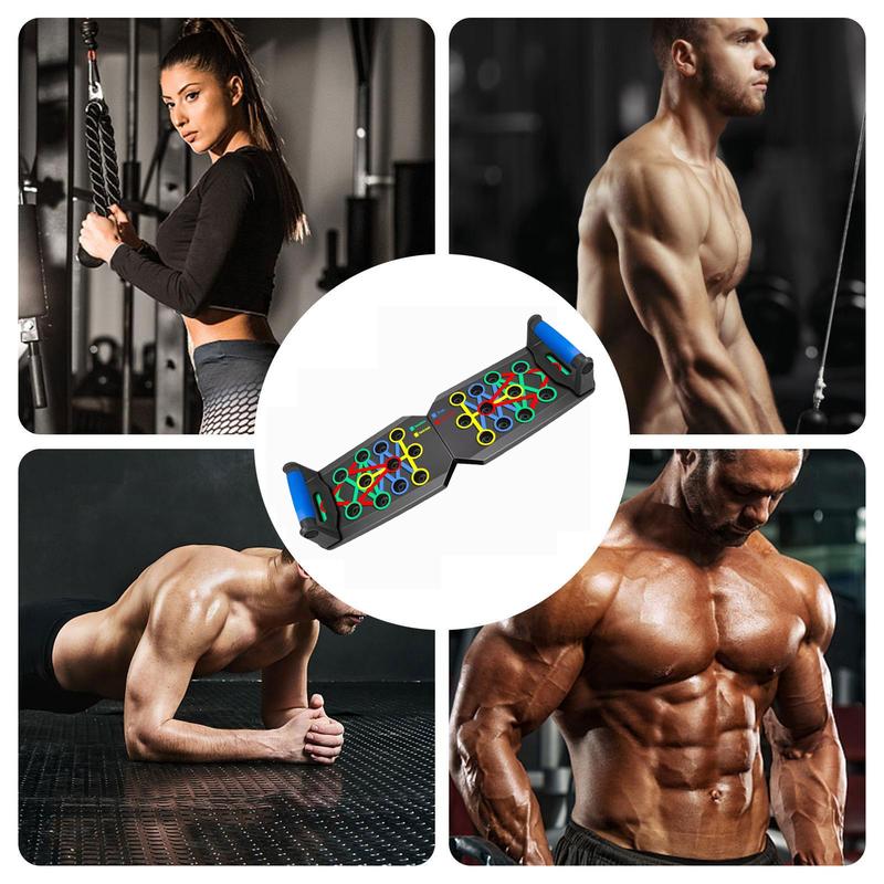 Push Up Board- Multifunctional Home Workout for Fast Fitness Results, Strength Training Equipment for Upper Body, Core, Abs with Non-Slip Base & Resistance Bands