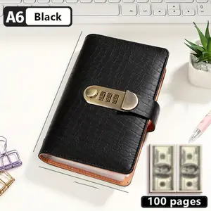 A6 Savings Notebook, Cash Storage Album, Small Financial Management Book with Lock, Suitable for Storing Coins and Important Information, 50 Paper Pages, 100 Pages Fun Easy-to-Keep Binder - Cash Notebook