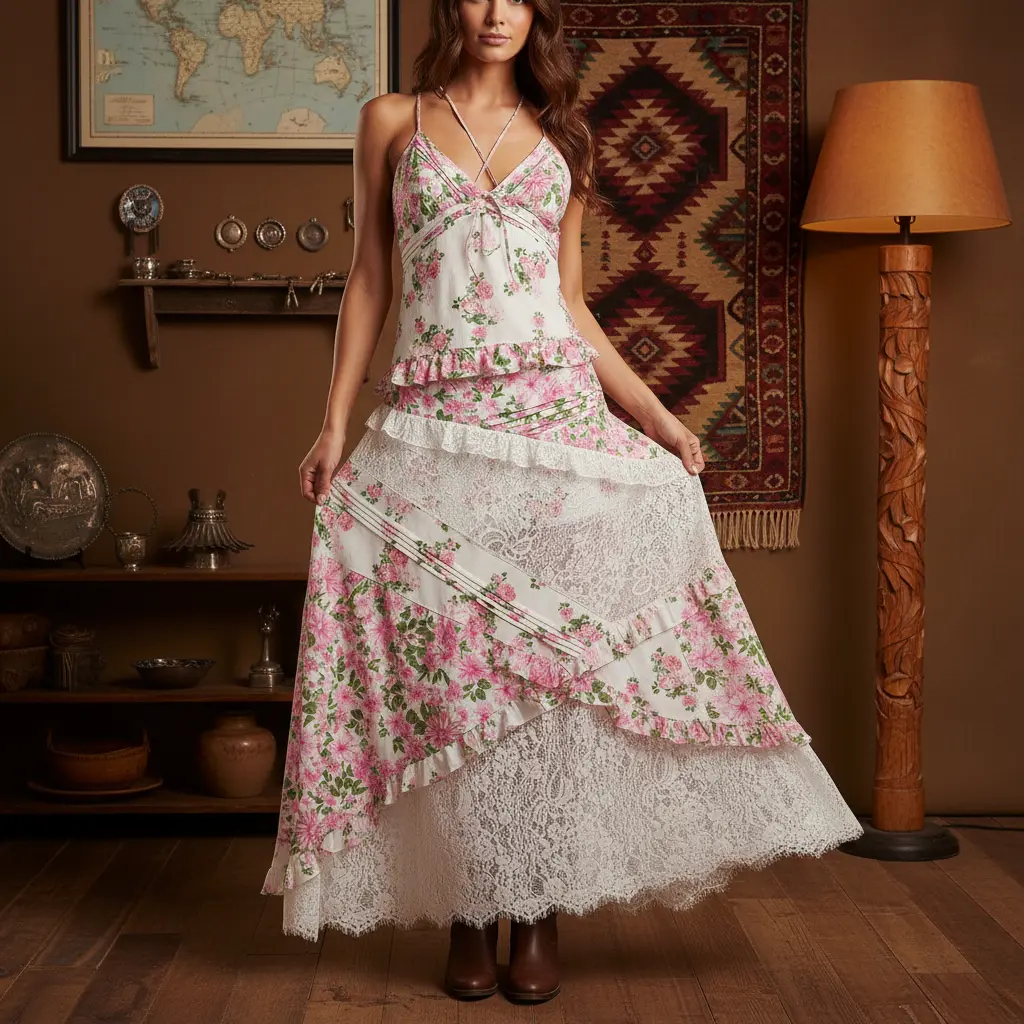 Women's Floral Maxi Dress, Spaghetti Strap V Neck Backless Lace Ruffle Tiered Long Dresses for Summer Beach Wedding Cocktail Party Cute Fashion - TikTok Shop Women's Floral Maxi Dress, Spaghetti Strap V Neck Backless Lace Ruffle Tiered Long Dresses for Summer Beach Wedding Cocktail Party Cute Fashion - TikTok Shop