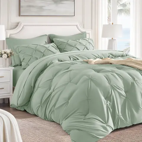 Shilucheng 7-Piece Soft Microfiber Bedding Set - Ultra Soft Fluffy All-Season Bed-in-a-Bag, Breathable Duvet Set with Sheets, Geometric Design for Home Decor, Cozy Lightweight Warmth (Multiple Colors)