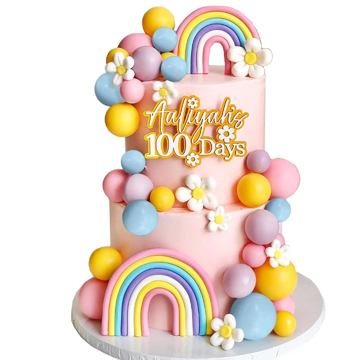 XY-SO20 35 PCS Groovy Cake Toppers Boho Cake Topper Hippie Party Decorations with Flower Rainbow Balls for Girl Birthday Party Boho Groovy Party Supplies (Style 2)
