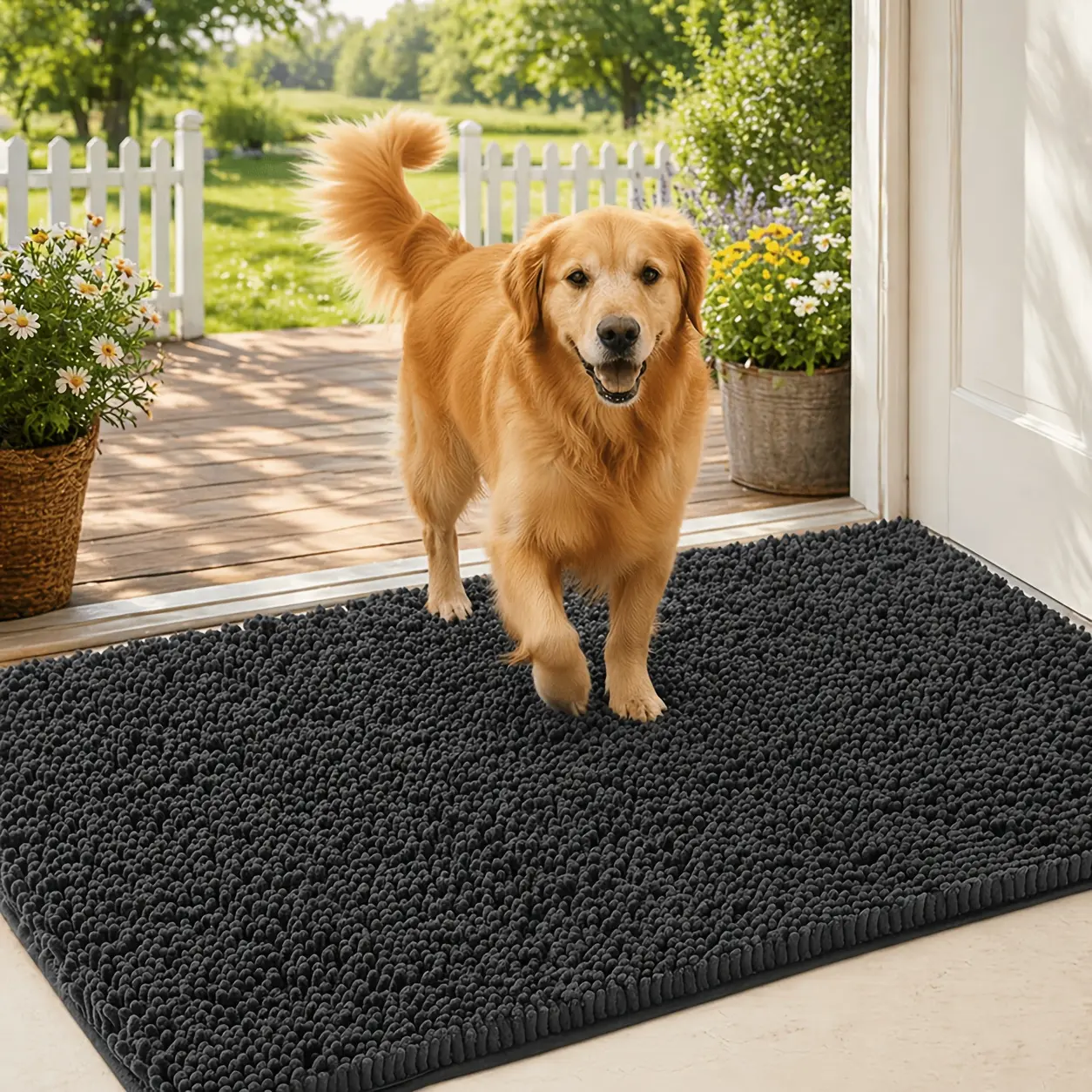 ACCUMTEK Chenille Absorbent Outdoor Doormat, Washable Muddy Door Mats for Pets, Non Slip Dog Mat Pet Mat Indoor Doormat for Muddy Paw, Front Inside Door Mat for Entryway Machine Washable for Dog Mud Entryway Mat