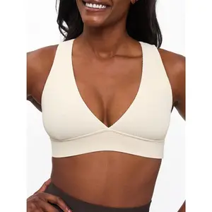 Ribbed Deep V Sports Bra - Bone