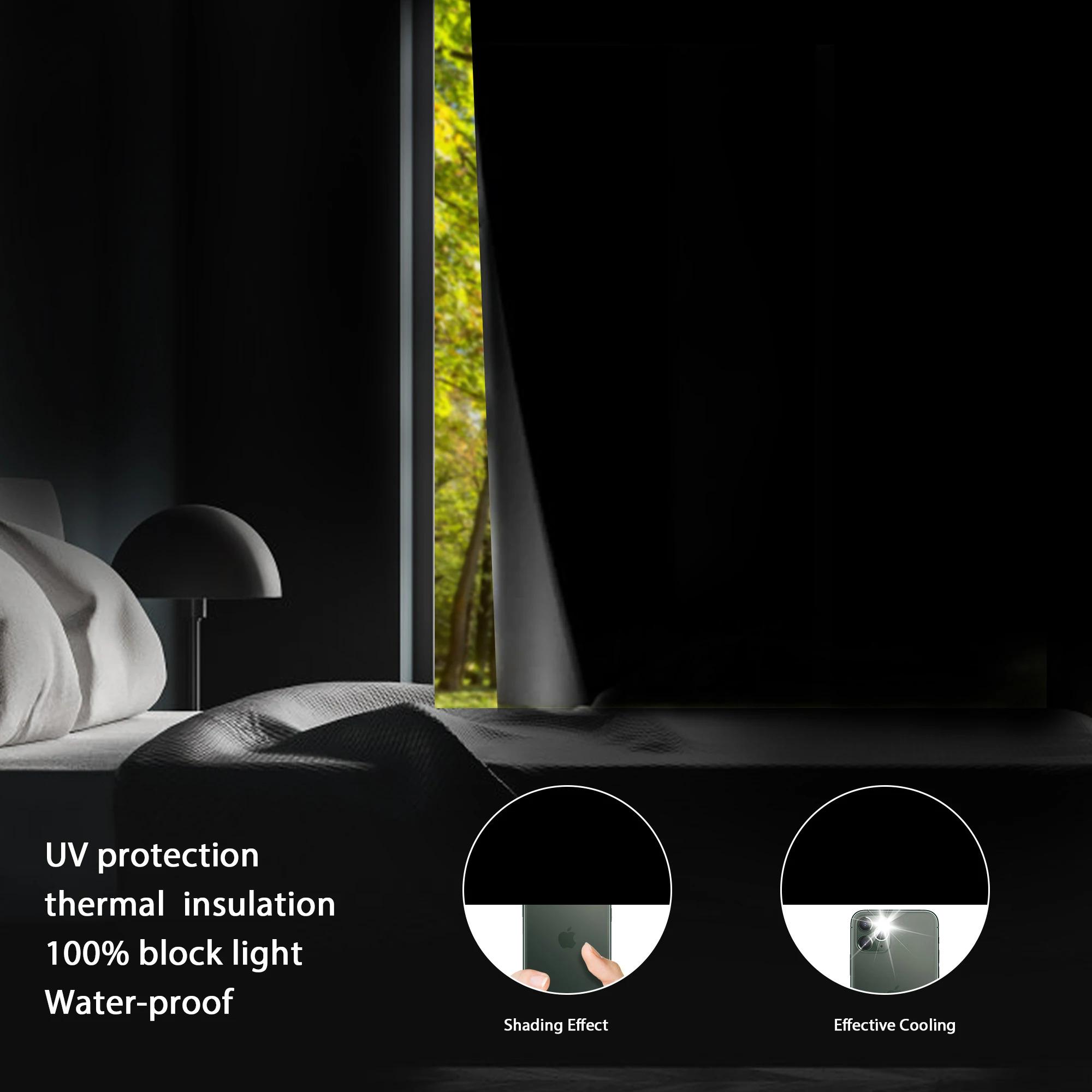 Portable 100% Black Out Curtains Shades for Windows Door Sun Protection Light Blocking Drapes Film No Drilling Travel