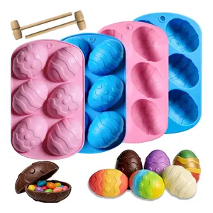 6 Cavity Silicone Flexible Egg Molds for Easter, Easter Egg Chocolate Candy Molds, Silicone Egg Pan, Ice Cube Tray for Vegan Deviled Eggs Peanut Filling 3D Chocolate Candy Jello Pudding Soap Gift, Oven Safe Baking Cake Kit