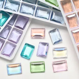 【NO Hole NOT Bead】10x14mm Rectangle Big Rock Candy Transparent Glass Clear Ice Crystal Rhinestones Strass Diamonds DIY Craft Decorations Jewelry Making Accessories Home Decor