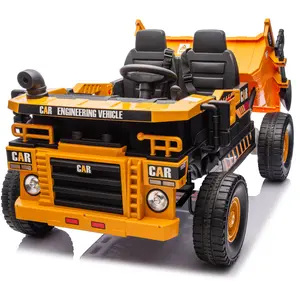 12V7Ah Large-Size 2WD 2-Seater Electric Ride-On Dump Truck for Kids Ages 3+, 4-Wheel Toy with Remote Control, Toy Shovel, LED Lights, Music, Suspension Spring