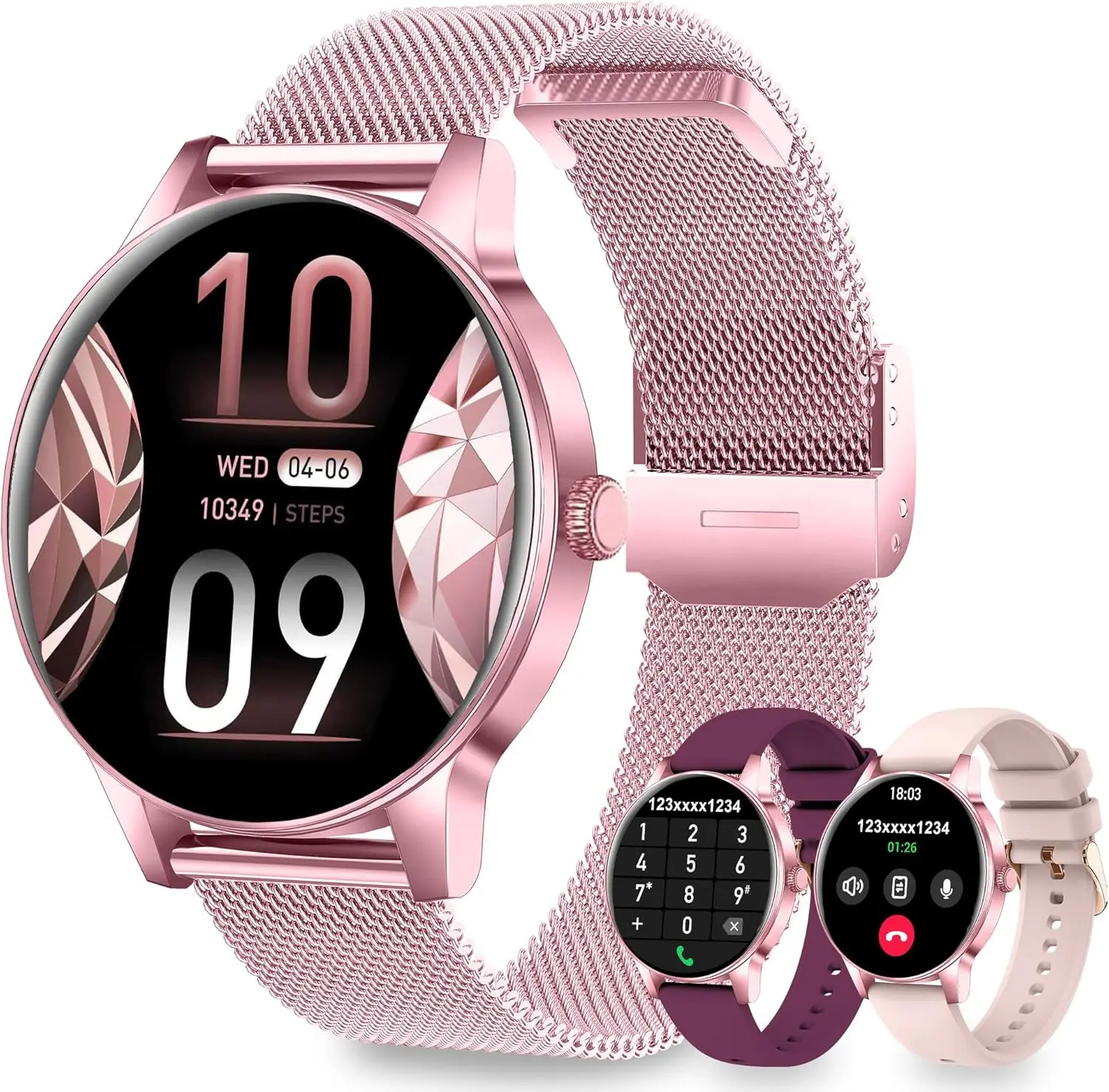 Smart Watch for Women, 1.27" HD Round Display with 3 Bands, Fitness Tracker for Android & iPhone, Bluetooth Calling, Sleep & Activity Monitor, IP68 Waterproof, 110+ Sports Modes, Gift for Women