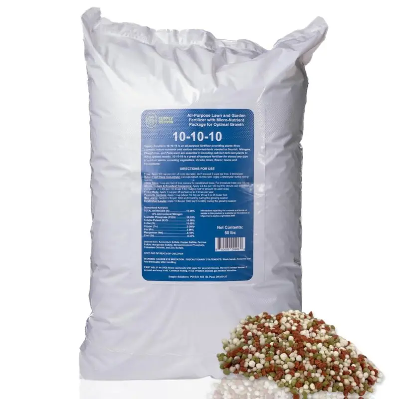 Supply Solutions 10-10-10 Complete Granular Fertilizer with Micronutrients Balanced NPK Formula for Soil Health Blooms Roots Vegetables Fruits Lawns 50 Pounds