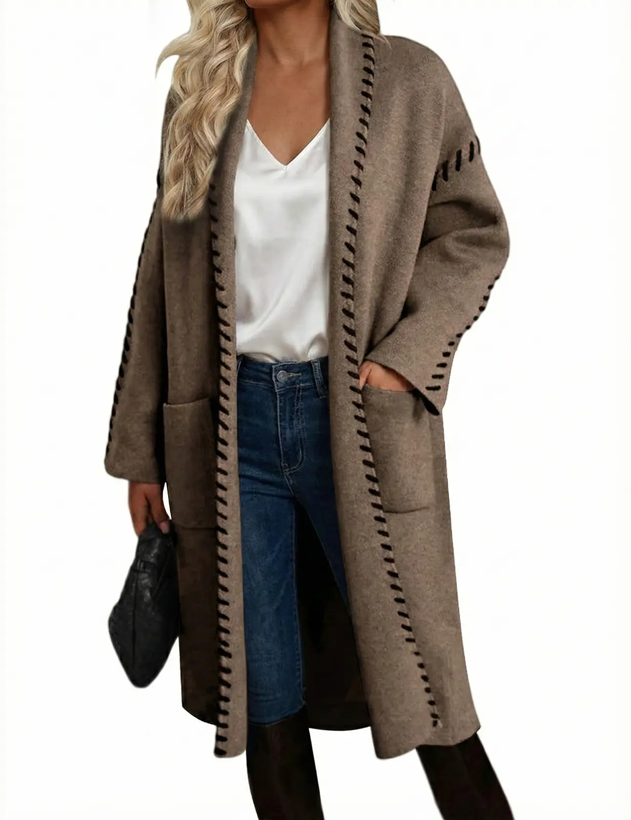 VIMPUNEC Women's Oversized Cardigan Sweater, Soft Chunky Knit Coatigan Made from Nylon Fabric with Pockets, Long Casual Fall Tops