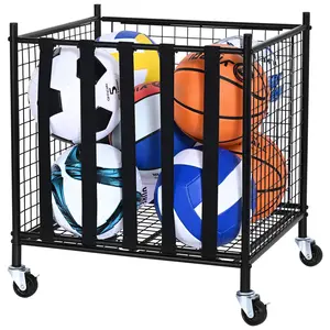 VEVOR Rolling Sports Ball Storage Cart, Lockable Basketball Cage with Elastic Straps, Sport Equipment Holder Organizer for Indoor Outdoor, Steel Storage Rack for Garages, Playgroup, Gym and Schools Smooth