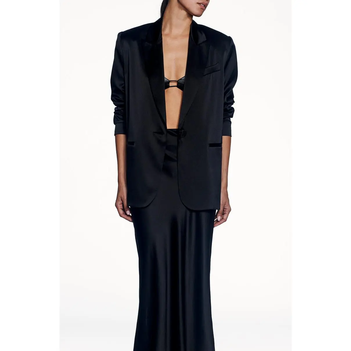 Oversized Silk Blazer - Black