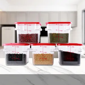 Hakka 6 Qt Commercial Grade Square Food Storage Containers with Lids,Polycarbonate,Clear - Case of 5